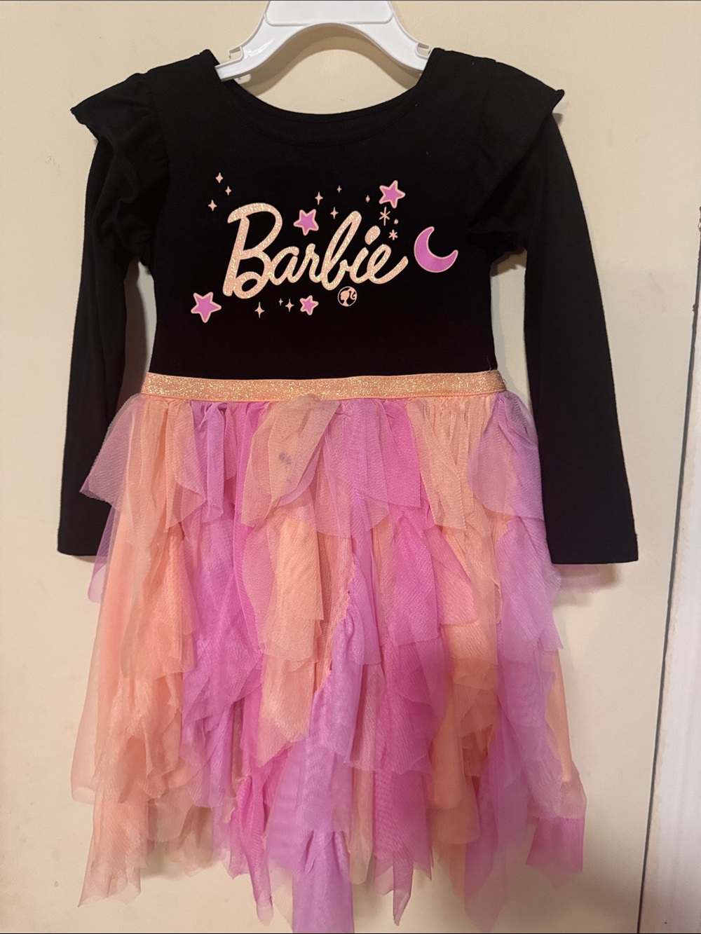 Barbie Black Top with Pink & Peach Layered Tulle Skirt